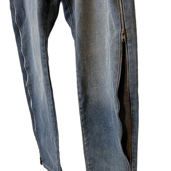 BoohooMAN Blue Jeans Straight Full Zip Up Leg Moto Relaxed Mens Size 34 - Picture 3 of 12